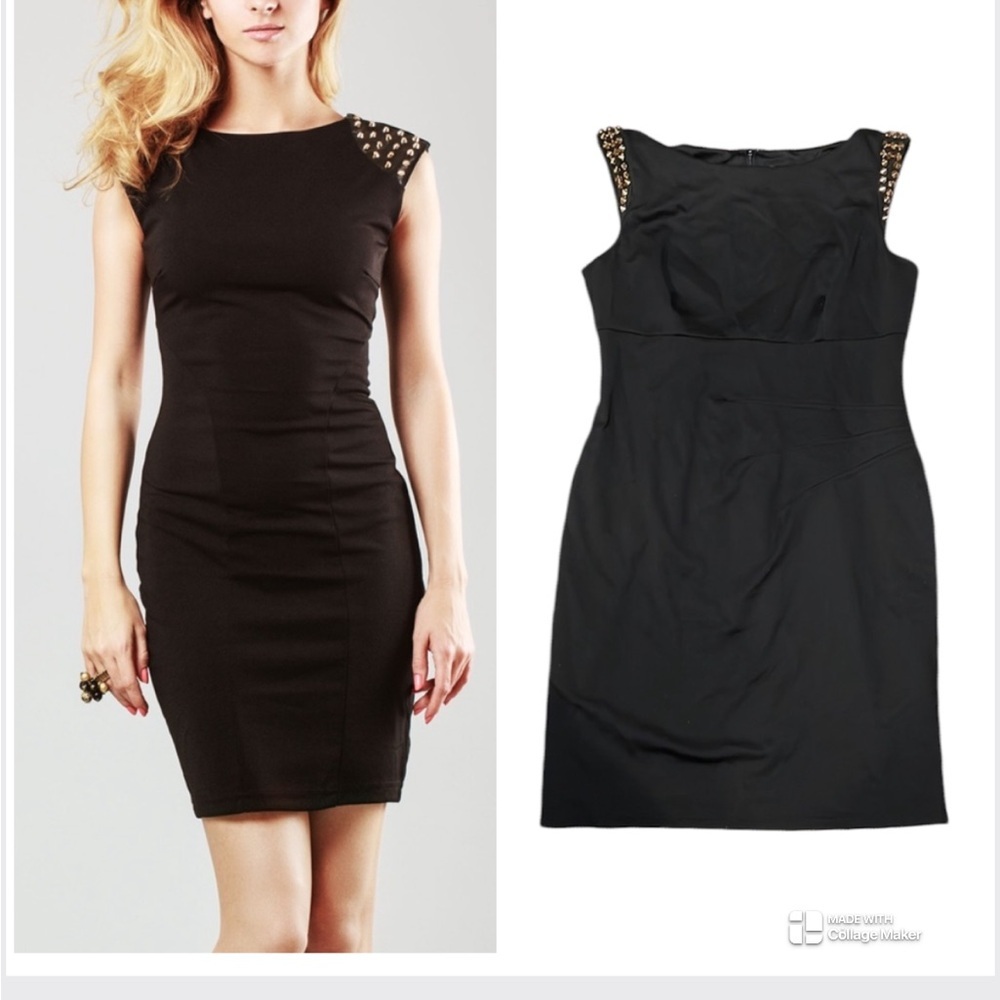 Vince Camuto Classy Black Sheath Dress with Gold Spikes size 10